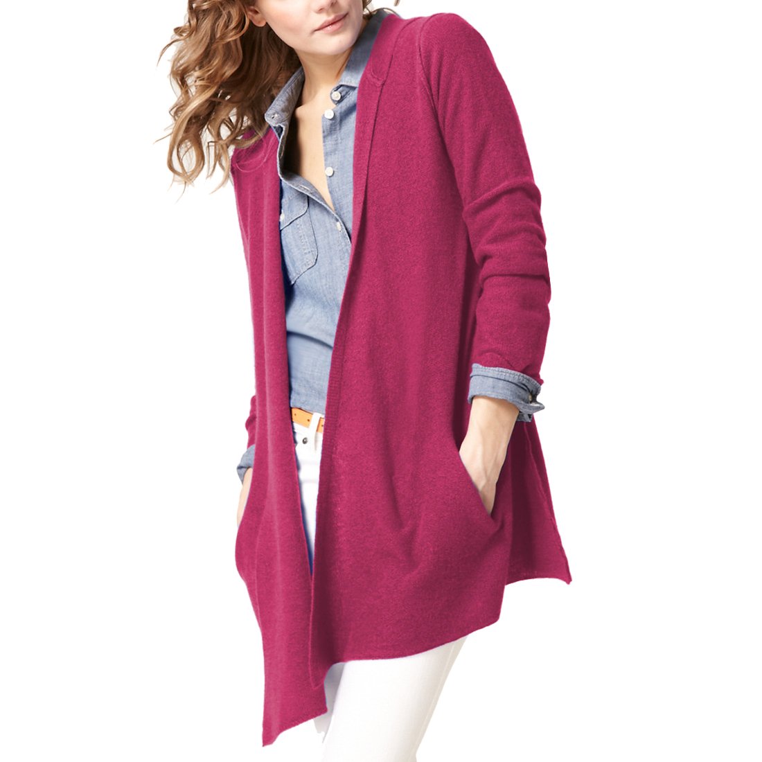 Parisbonbon Women's 100% Pure Cashmere Hooded Cardigan Sweater - Soft & Warm Winter Pullover, Pink Oversized 5X - Perfect for Cozy Evenings & Casual Outfits