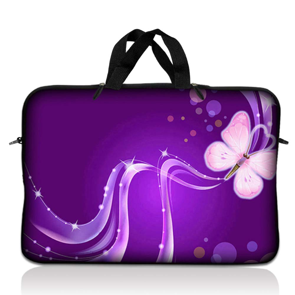 17-17.3 Inch Laptop Sleeve Bag for Acer, Asus, Dell, HP, Sony & MacBook - Protective Carrying Case with Handle | Purple Butterfly Floral Design | Perfect for Work, School & Travel