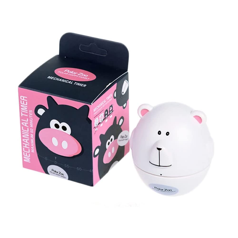 Happy Family Bear Mechanical Rotating Kitchen Timer - 60 Minute Countdown Clock for Baking, Cooking, and Study Time - White Retro Style Kitchen Gadget for Home, Office & Classroom Use