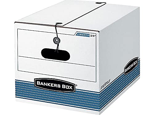 Bankers Box 0002501 STOR/FILE Storage Box - Legal/Letter Size, White/Blue Tie Closure, 4-Pack - Perfect for Office Document Organization & File Storage