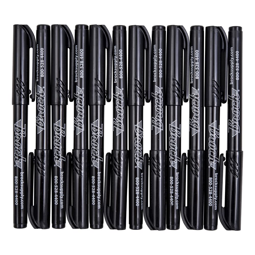 12-Piece Black Brockmark Permanent Ink Marker Pens - Medium Point for Metal, Fabric, Wood & Plastic - Industrial, Warehouse & Everyday Use - Durable Sharp Markers for Labeling, Crafting & DIY Projects