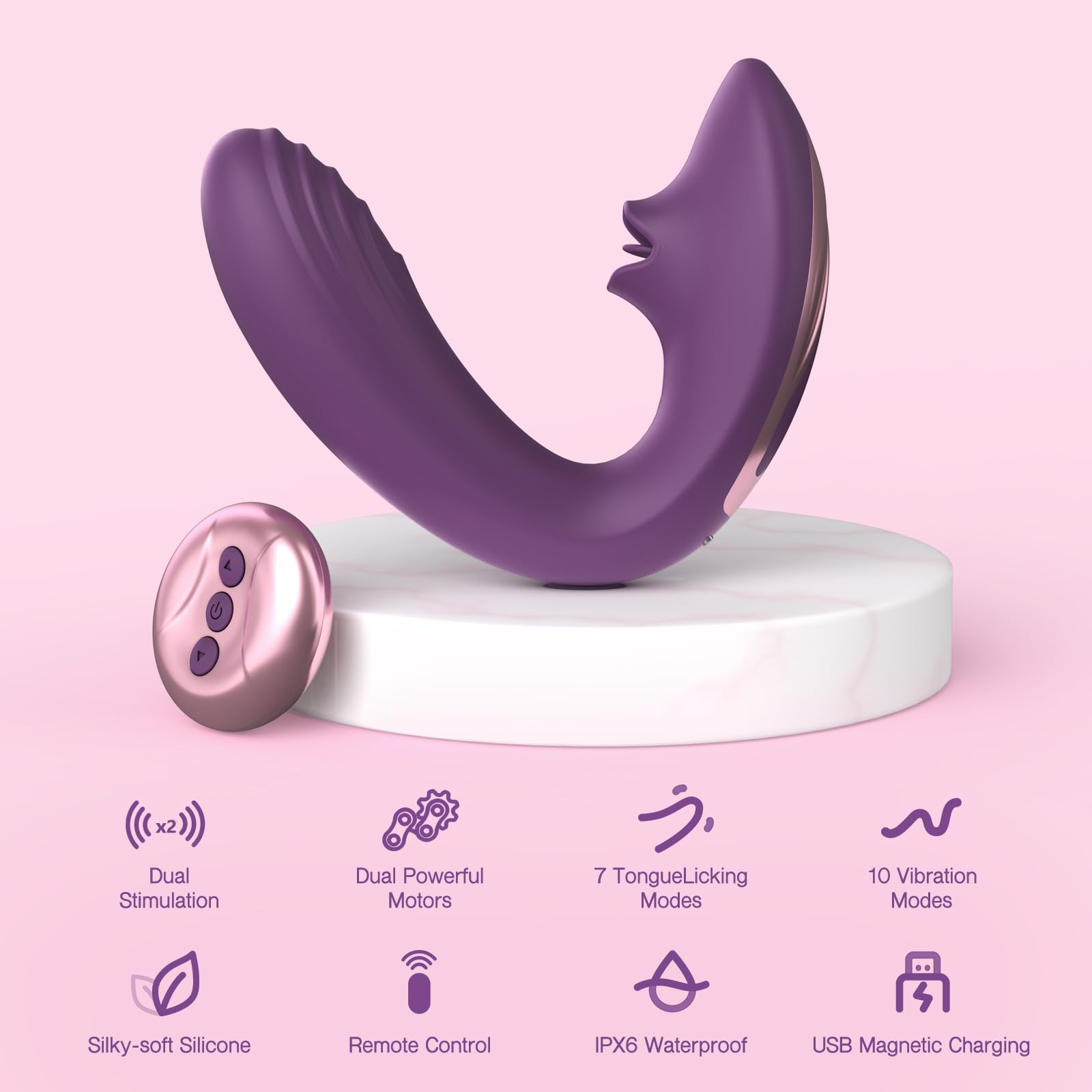 Tracy's Dog Clitoral Stimulator & G-Spot Vibrator - Remote Control Adult Toy for Women & Couples with 7 Licking & 10 Vibration Patterns - Purple Sex Toy for Double Pleasure - Perfect for Solo Play & Intimate Couple Moments