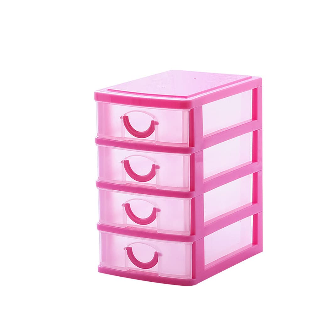 Mini Desktop Drawer Organizer - 4-Tier Plastic Storage Box for Cosmetics & Office Supplies, Removable Multi-Layer Drawer Case (Pink) - Perfect for Makeup Vanity, Desk Organization & Small Item Storage