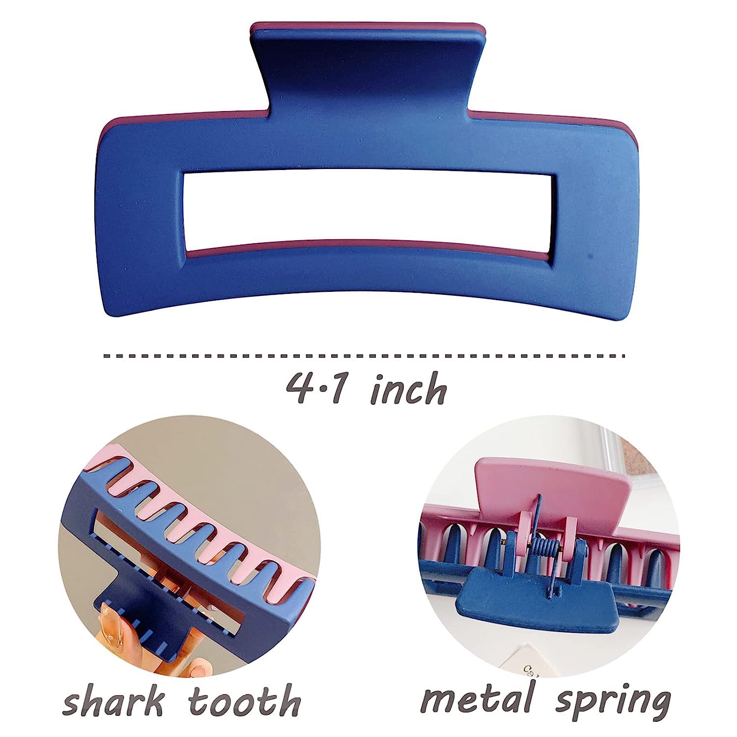 2PCS Matte Two-Tone Rectangle Hair Claw Clips - 4.3 Inch Large Hair Clips for Women & Girls - Strong Hold Hair Accessories for Thick Hair - Perfect for School, Work, and Everyday Styling