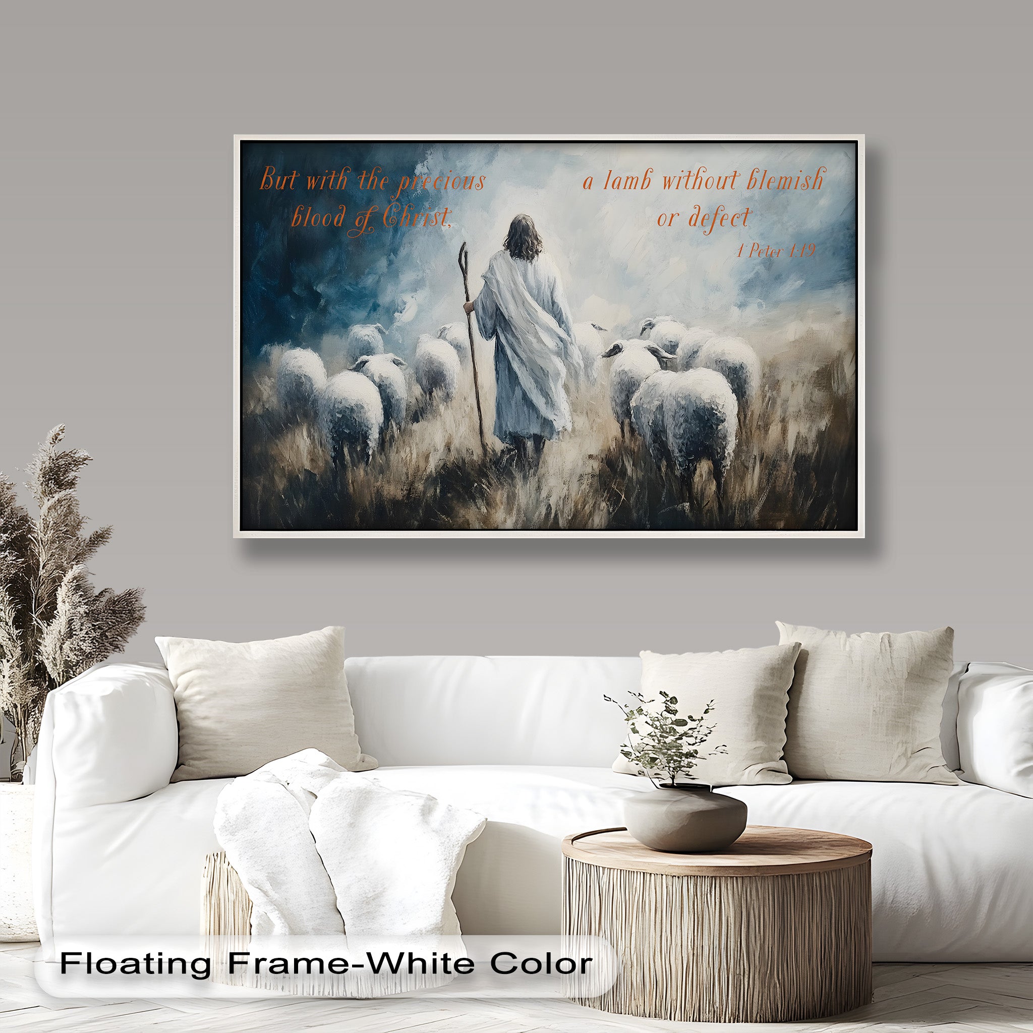 1 Peter 1:19 - The Lamb of God Bible Verse Oil Painting - Religious Wall Art for Home, Church & Office Decor
