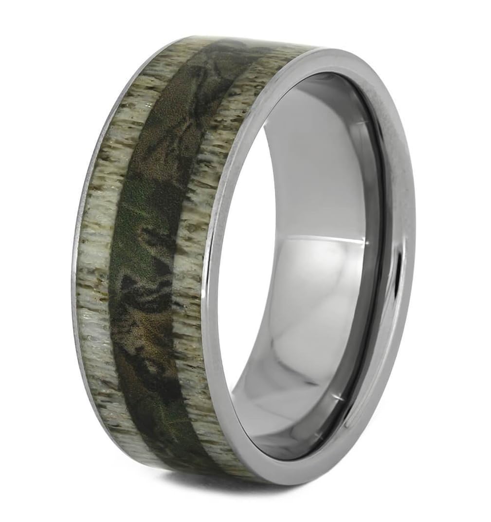 Unisex Titanium Wedding Ring - 9mm Comfort-Fit Deer Antler & Camouflage Design for Men & Women | Perfect for Outdoor Weddings, Hunting Trips & Nature Lovers