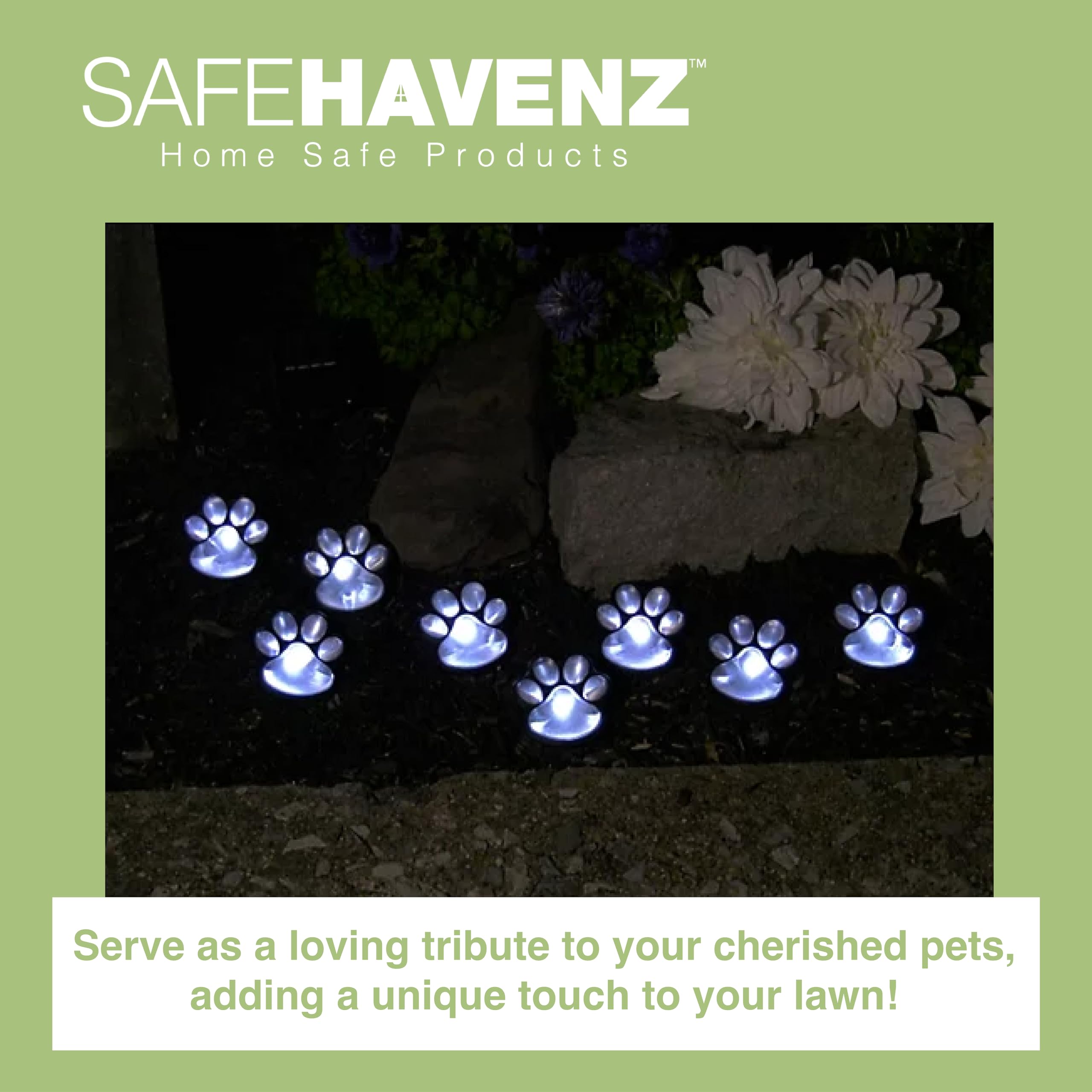 Solar Powered LED Paw Print Lights - Waterproof Outdoor Garden Lights for Dog Memorial, Pathway & Yard Decor - 8ft String with 8 Blue Lights (Perfect for Patio, Walkway & Pet Tribute Displays)