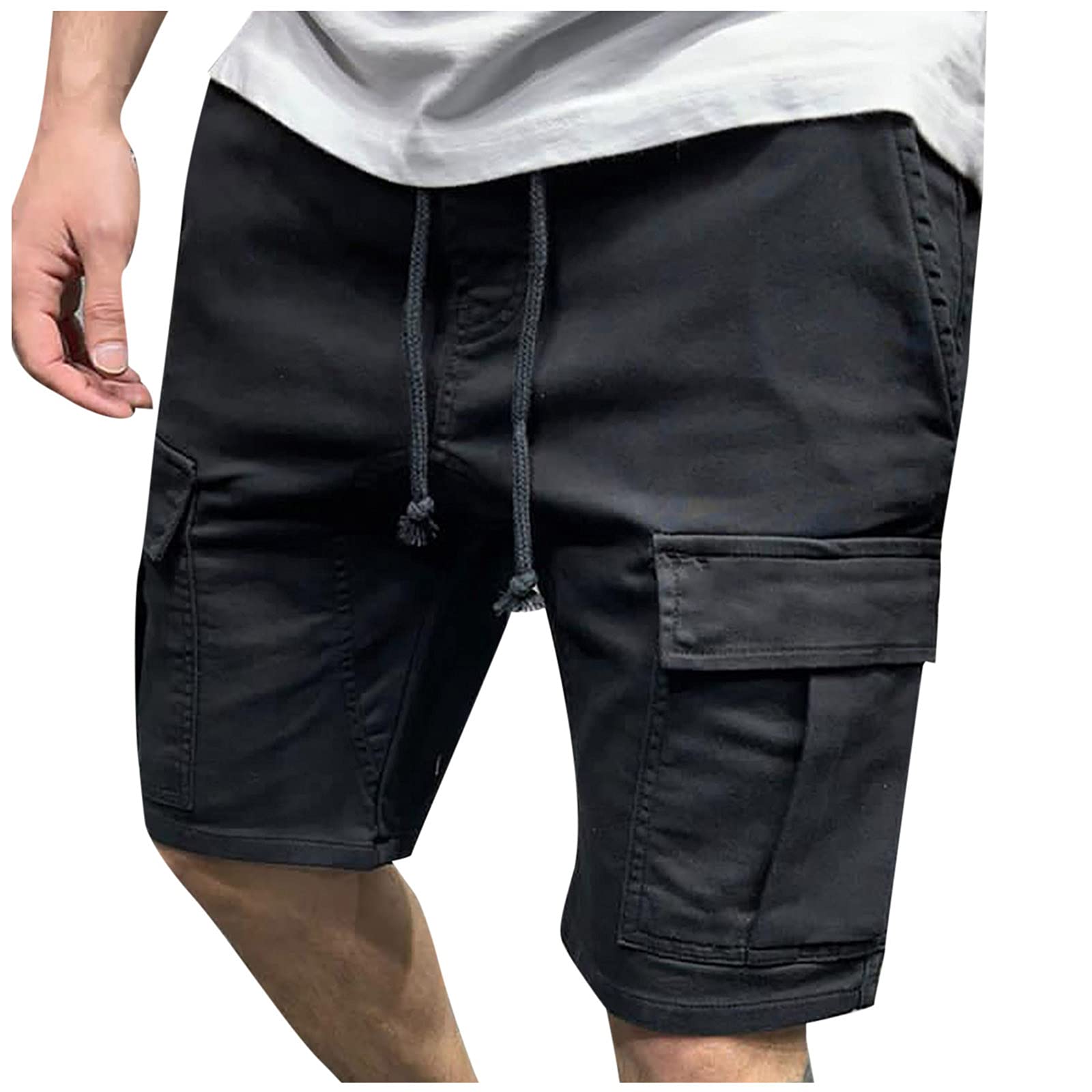 Men's Solid Color Cargo Shorts with Drawstring - Casual Relaxed Fit Jogger Shorts for Summer | Perfect for Outdoor Activities, Gym & Travel