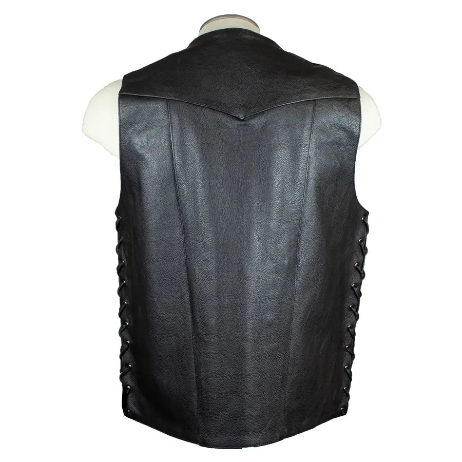 Open Road Men's 10 Pocket Leather Vest - Stylish Biker Jacket for Motorcycle Riding & Outdoor Adventures