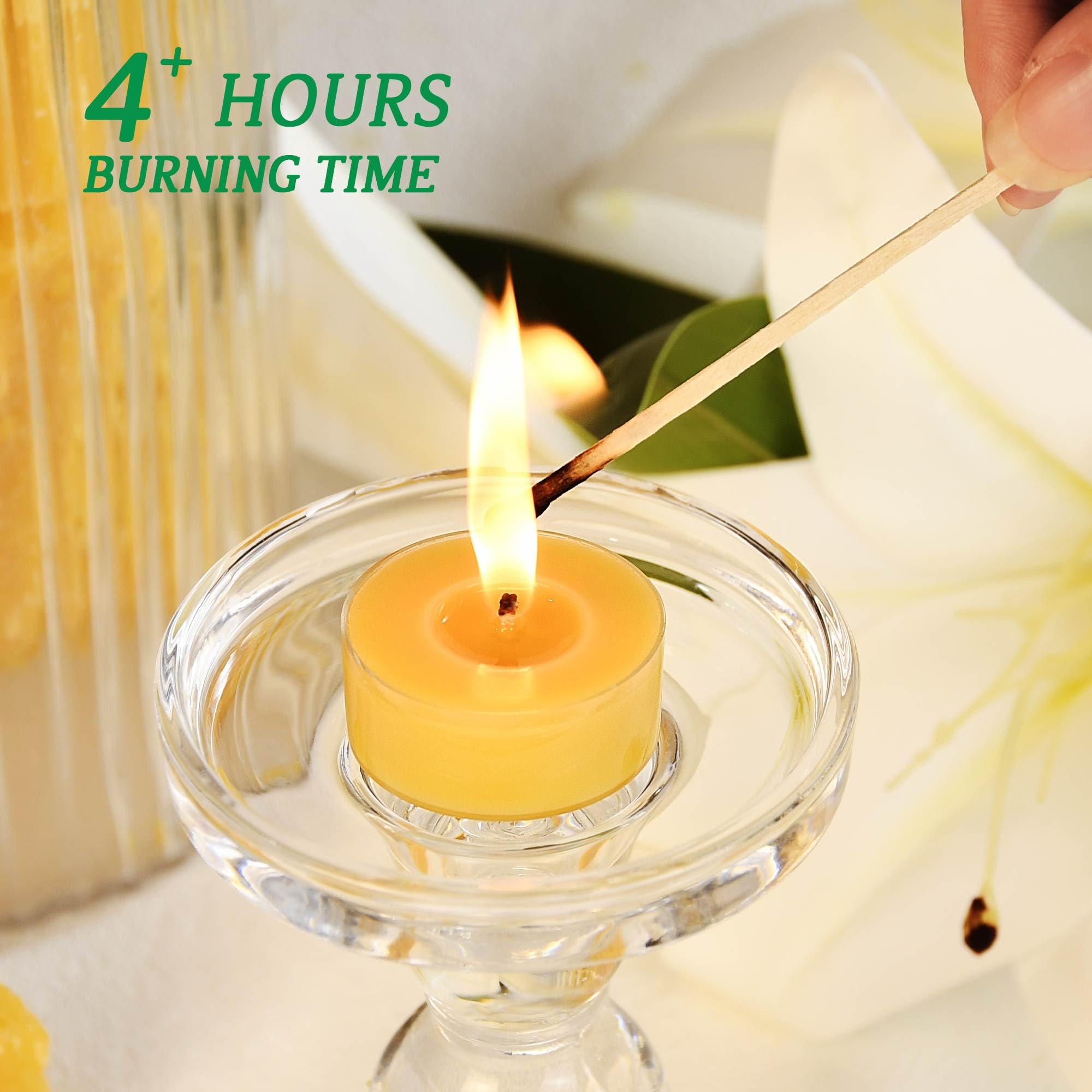 Natural Beeswax Tealight Candles - 12 Pack Long-Lasting (4 Hours Each) Eco-Friendly Tea Lights for Home Decor, Romantic Dinner, Spa Relaxation & Wedding Ambiance