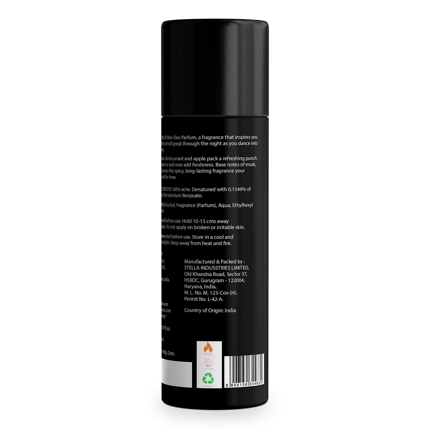 Bella Vita Luxury KLUB Man No Gas Body Deodorant Perfume for Men - Long Lasting Fragrance with Lemon, Rose & Vanilla Notes | Musky Spicy Scent | 150ml Deodorant Spray | Perfect for Daily Use, Gym & Office
