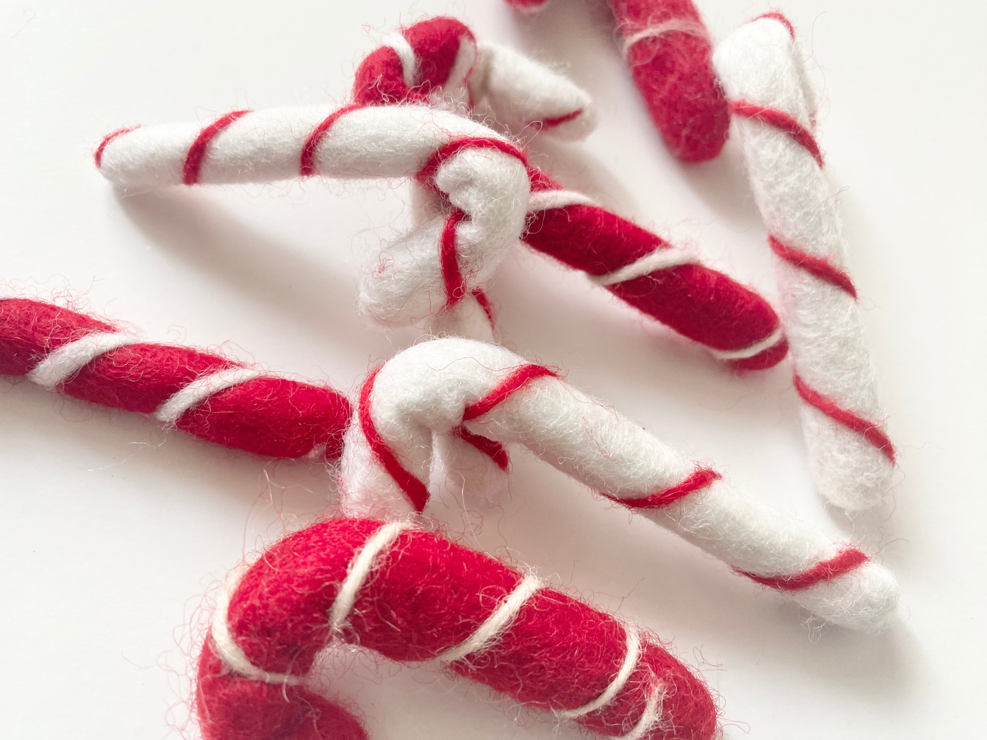 Handmade Wool Felted Candy Cane Christmas Ornament - Holiday Tree Decor, DIY Craft Gift for Xmas, Stocking Stuffer, Winter Home Decoration