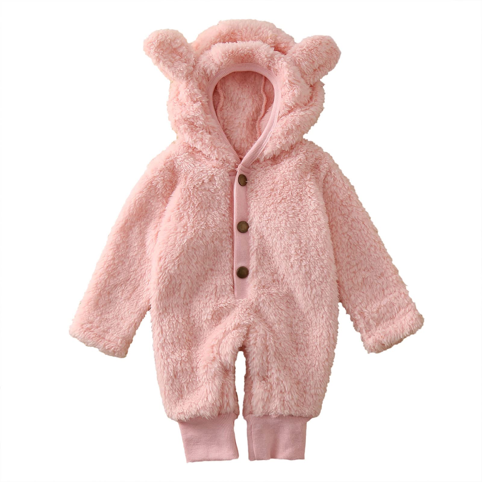 Adorable Fleece Bear Ear Hooded Romper Jumpsuit for Baby Boys & Girls - Warm Winter Outwear Coat for Infants - Perfect for Playdates, Holidays & Outdoor Adventures