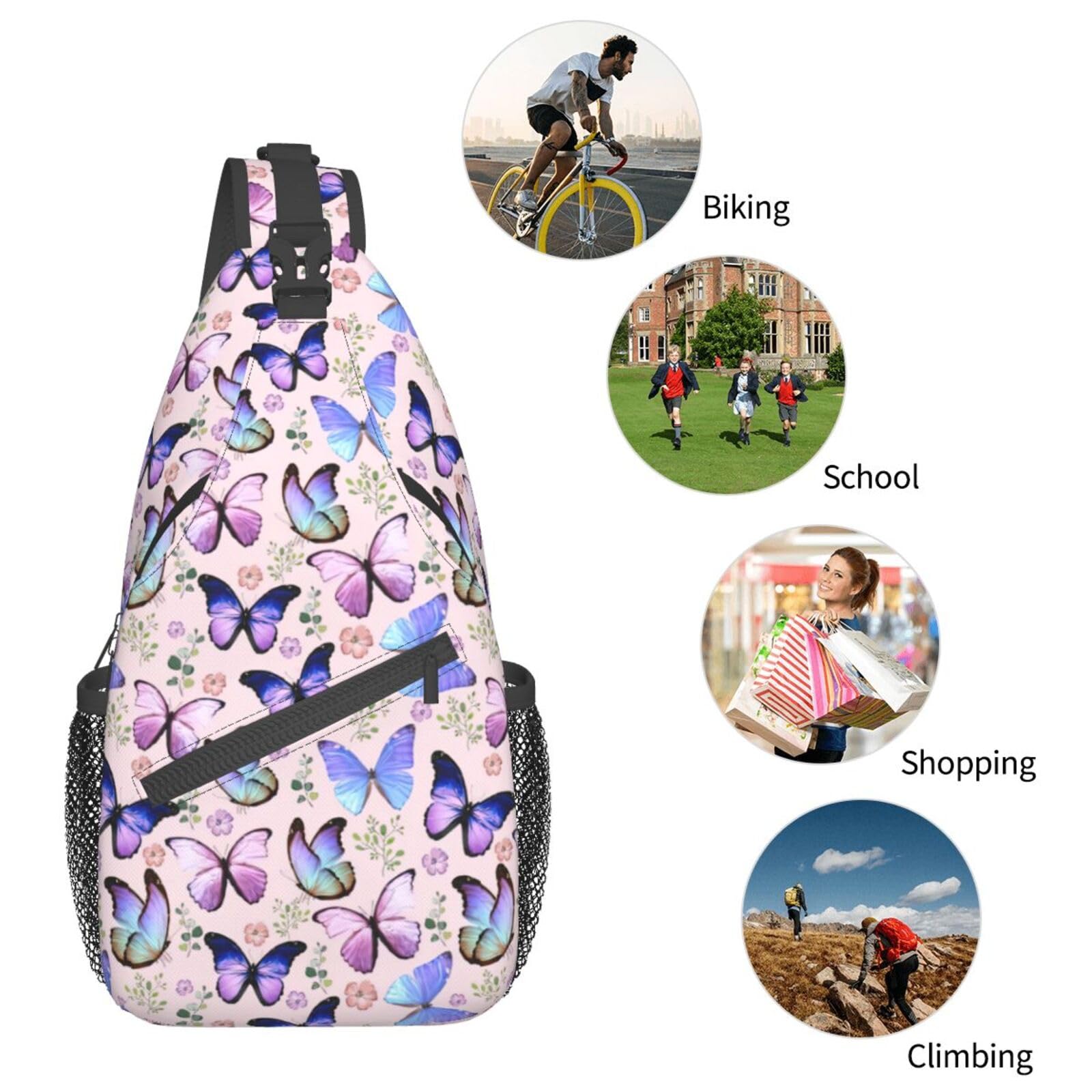 Butterfly Sling Bag Crossbody Backpack for Women & Men - Lightweight Travel Hiking Shoulder Chest Bag, Unisex Daypack for Outdoor Activities, Commuting and Daily Use