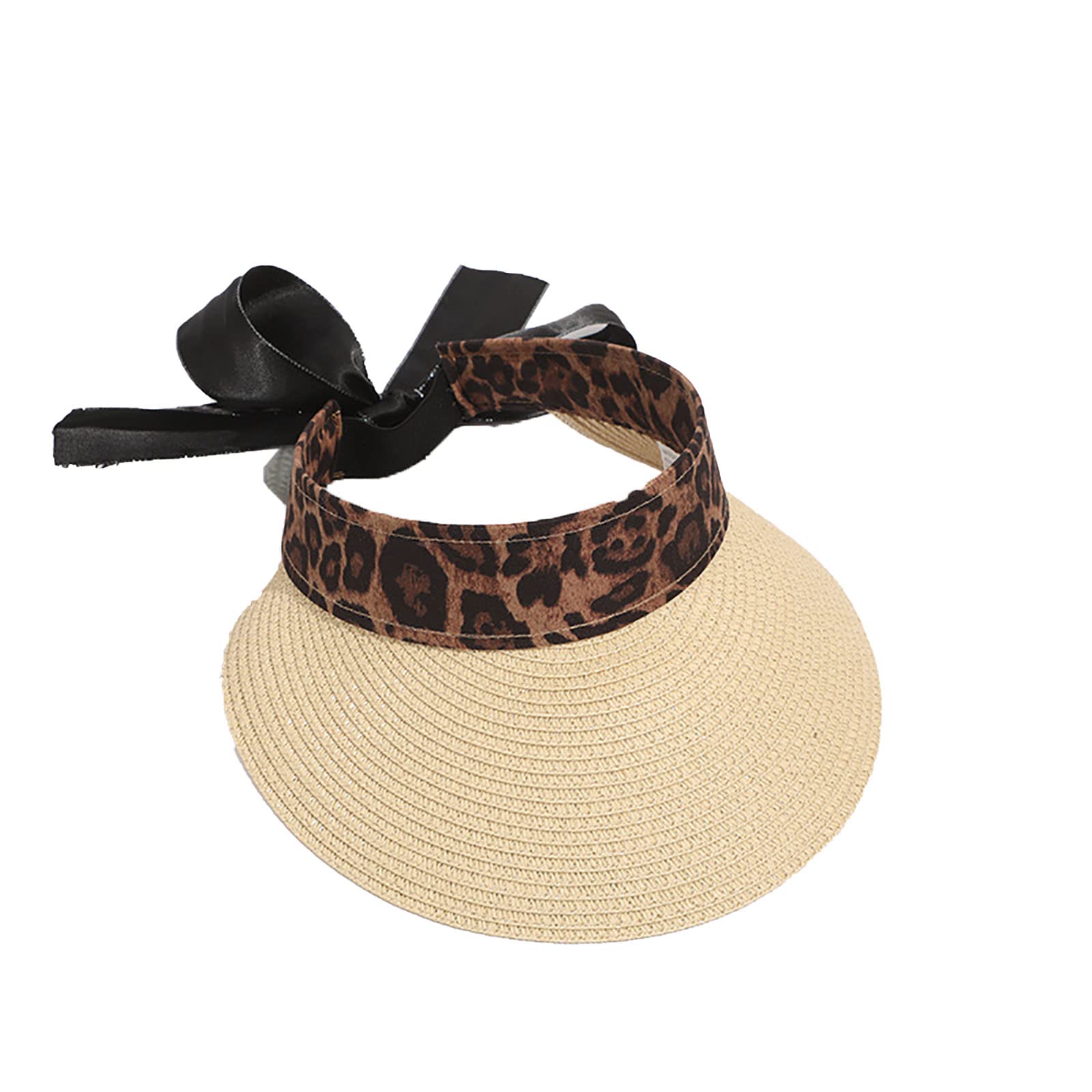 TMXAOK Women's Foldable Wide Brim Straw Sun Hat - Leopard Print Roll-Up Beach Hat for Summer, Travel & Outdoor Activities - UV Protection Sun Visor for Pool, Vacation and Seaside