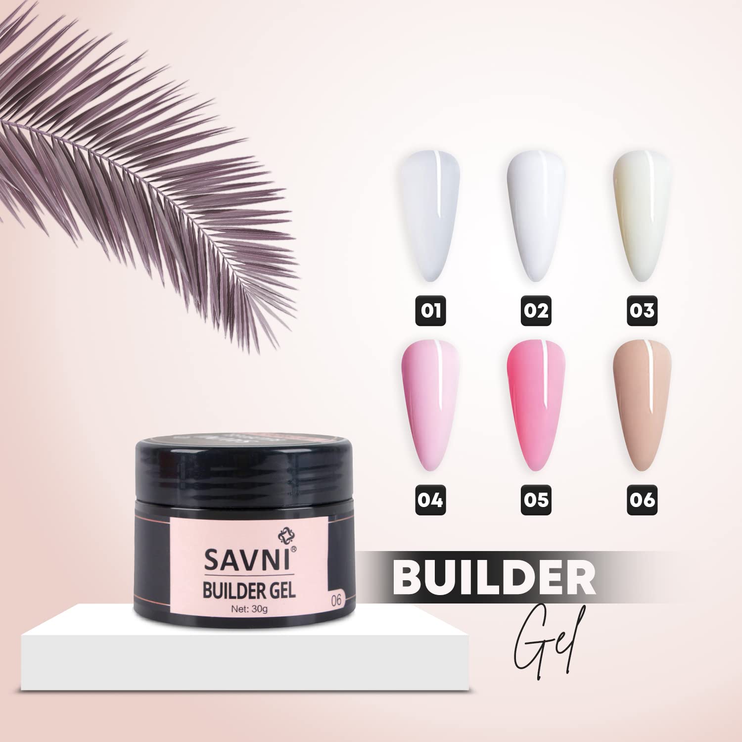 Savni Builder Gel Soft Gel for Nail Extensions - 30g Pink UV/LED Nail Art Manicure Set - Perfect for Salon Professionals & DIY Nail Enthusiasts