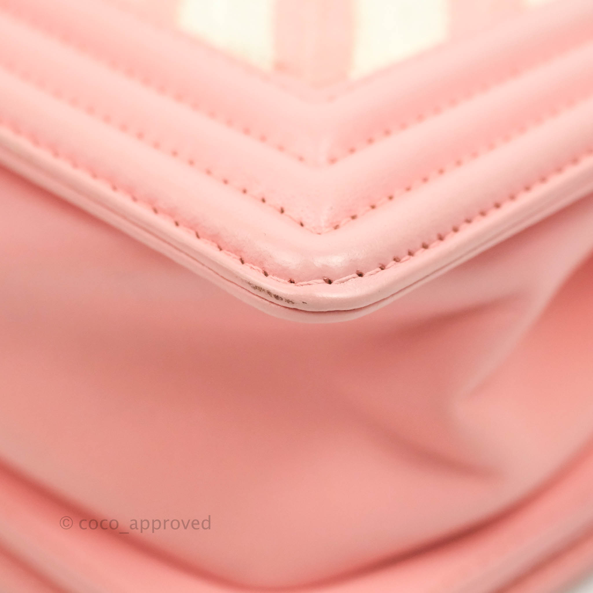 Chanel Chevron Small Boy Bag in Pink & White Fabric with Aged Gold Hardware - Perfect for Women's Fashion, Luxury Handbags & Everyday Elegance