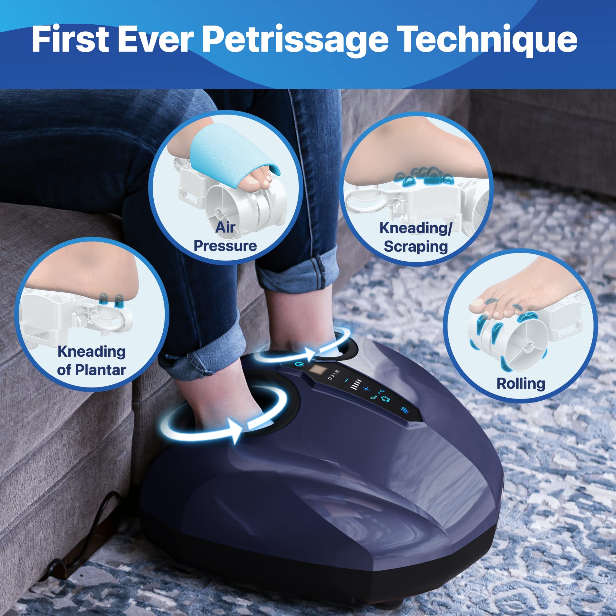 MIKO Foot Massager Machine - Deep Kneading, Shiatsu, Air Compression & Heat Therapy for Plantar Fasciitis, Diabetics & Neuropathy - Fits Up to Men's Size 12 - Perfect for Home Relaxation, Office Stress Relief & Post-Workout Recovery