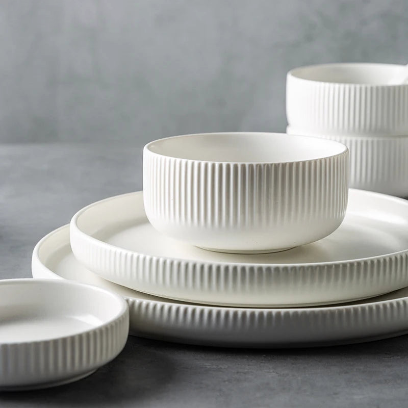 Premium Matte Glazed Ceramic Dinnerware Set - Elegant & Durable Plates, Bowls & Mugs for Everyday Dining, Restaurant, or Special Occasions