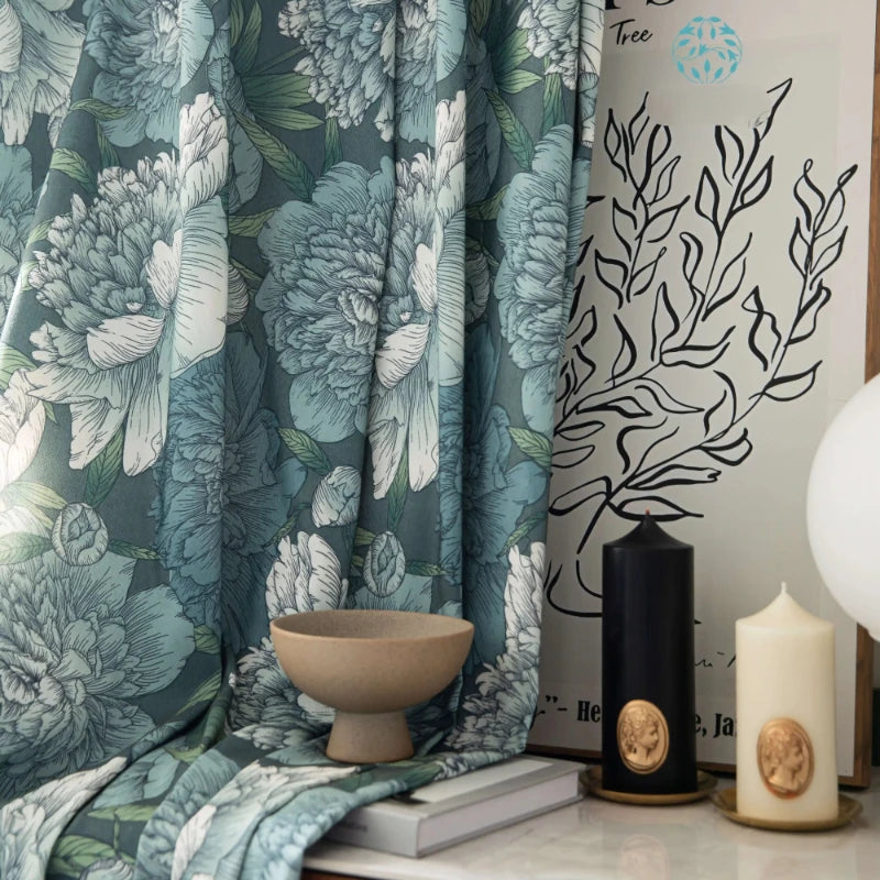 Esme Botanical Sketch Peony Blackout Curtains for Bedroom - Custom Printed Window Treatments for Nursery, Living Room & Home Decor