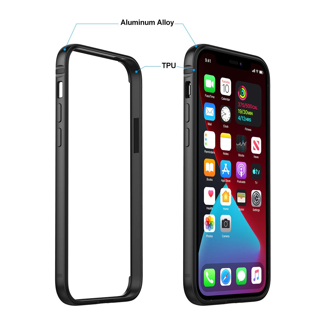 Eastcoo Ultra Slim Metal Bumper Case for iPhone 12 & iPhone 12 Pro - Shockproof Protective Cover with Soft TPU Liner & Wireless Charging Support (Black) | Perfect for Daily Use, Outdoor Activities & Travel Protection