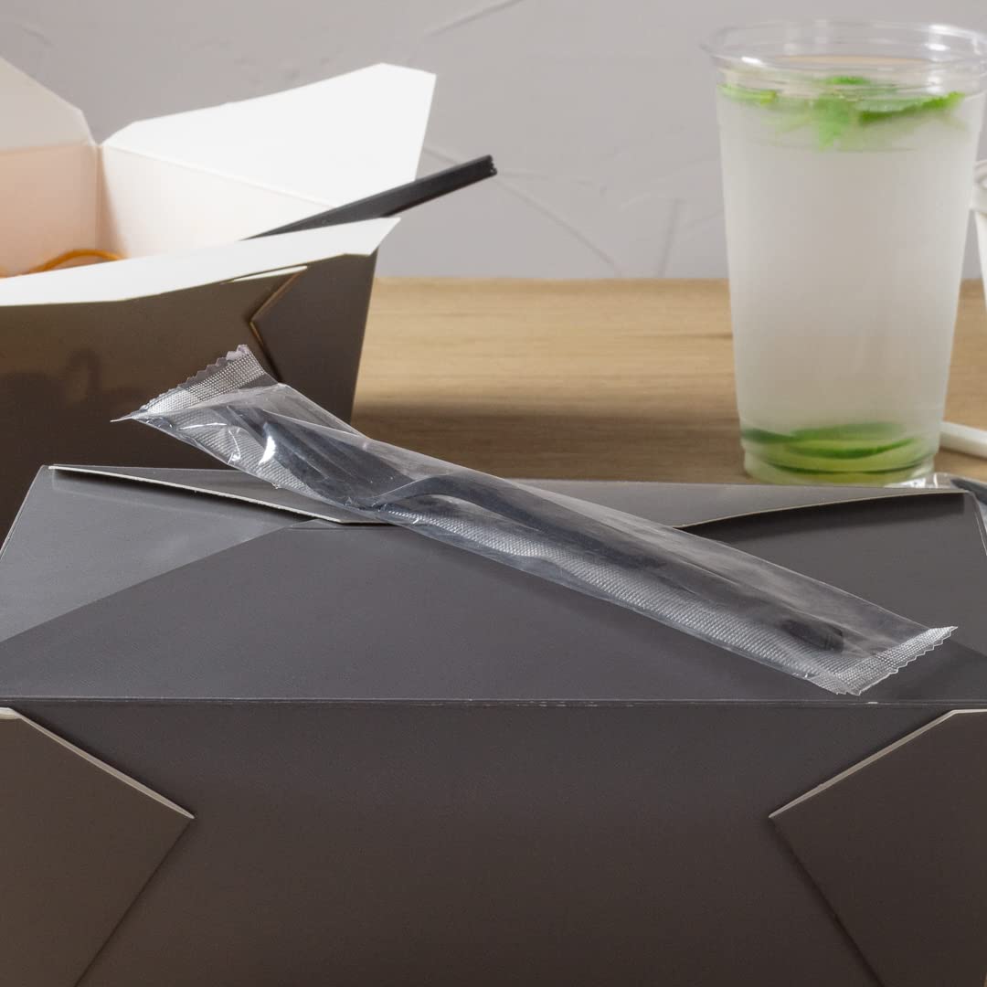 Eco-Friendly 6.5 Inch Compostable Forks - 250 Individually Wrapped Plant-Based Disposable Cutlery | BPI-Certified Black CPLA Plastic Utensils for Hot & Cold Foods | Perfect for Restaurants, Catering, Picnics & Outdoor Events