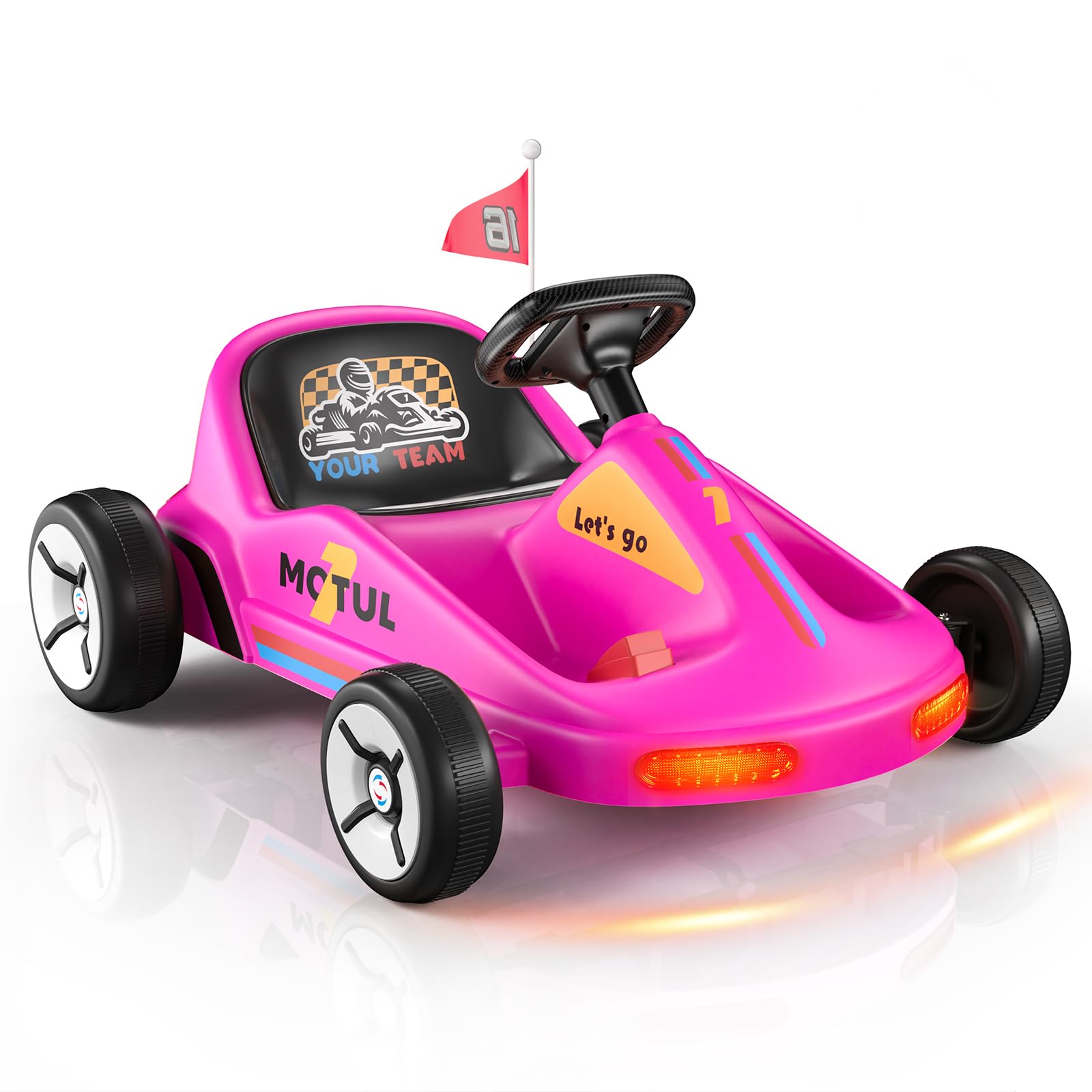 SAT ONE 12V Electric Go Kart for Kids - Quick Assembly Ride-On Car with Flashing Taillights, Bluetooth Music & Remote Control - Perfect for Outdoor Play, Birthday Gifts & First-Time Riders