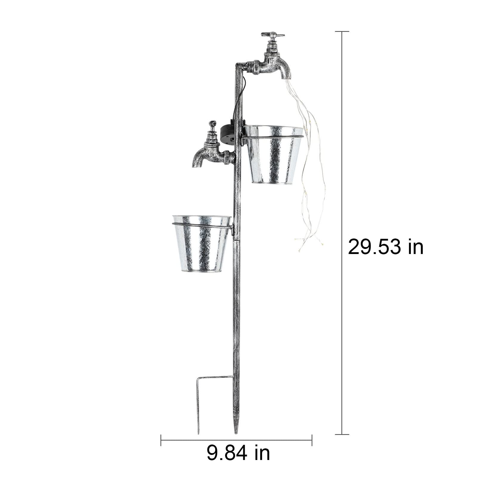 MorTime Solar-Powered LED Garden Faucet Stake with 2 Planters - Retro Metal Watering Can Yard Decor for Lawn, Patio & Outdoor Spaces | Perfect for Flower Beds, Pathways & Garden Lighting