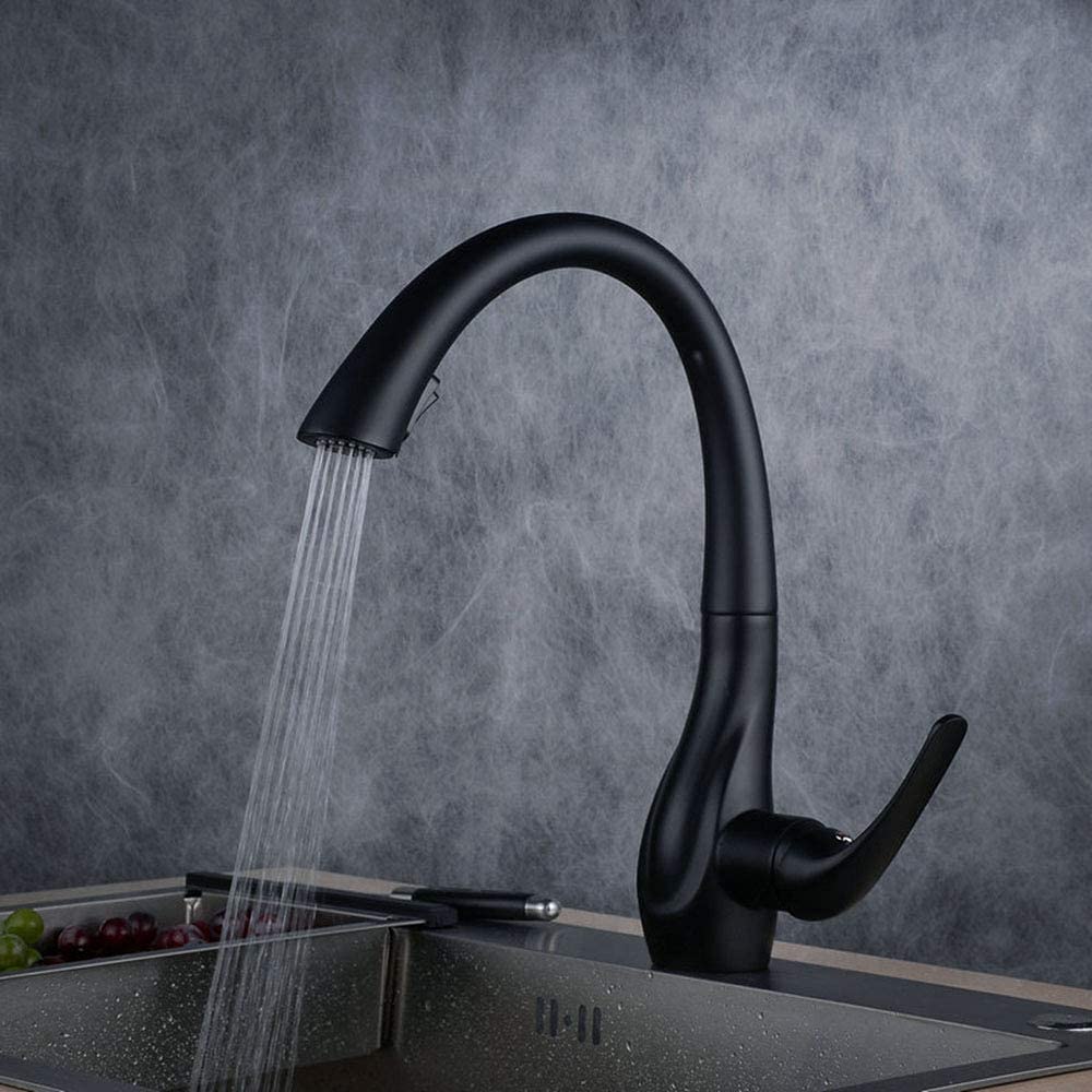 HomeLava Black Pull-Down Kitchen Sink Faucet - Single Hole Brass Water Tap with Sprayer | Durable Baked Paint Finish for Bar, Bathroom & Basin Sinks | Perfect for Modern Homes & Commercial Spaces