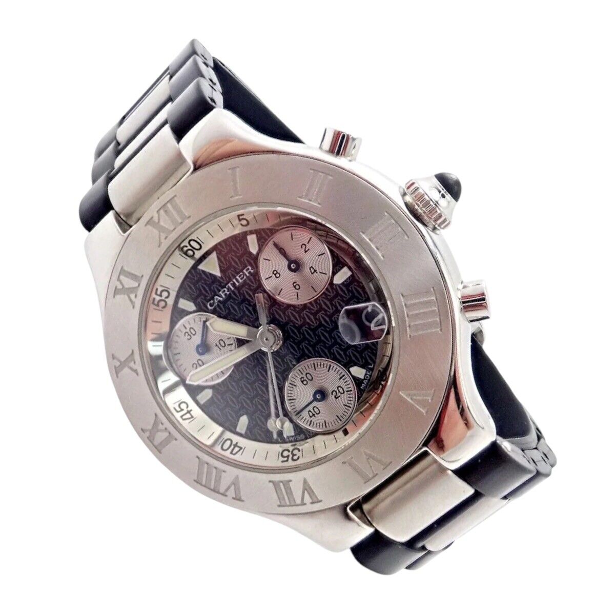 Authentic Cartier Stainless Steel Chronograph 21 Quartz Rubber Band Watch for Men - Luxury Sports Chronograph Wristwatch for Diving, Swimming & Outdoor Activities