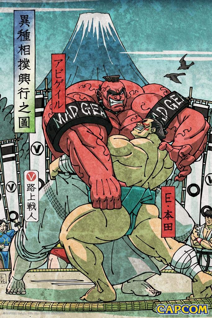 Street Fighter E. Honda Japanese Art Poster - CAPCOM Video Game Merchandise, Classic Fighting Game Wall Decor (24x36 Inch) - Perfect for Gamers Room, Man Cave & Anime Themed Decor