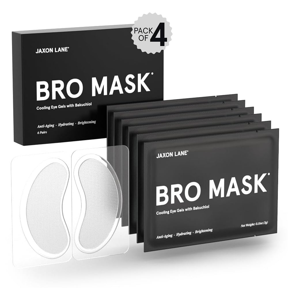 BRO MASK Under Eye Gel Pads: Cooling Hydrogel Eye Patches for Dark Circles, Puffiness & Anti-Aging | Infused with Bakuchiol, Green Tea, Hyaluronic Acid, Caffeine & Niacinamide (4 X 6 Pairs) | Perfect for Morning Routine, Travel & Post-Workout Recovery