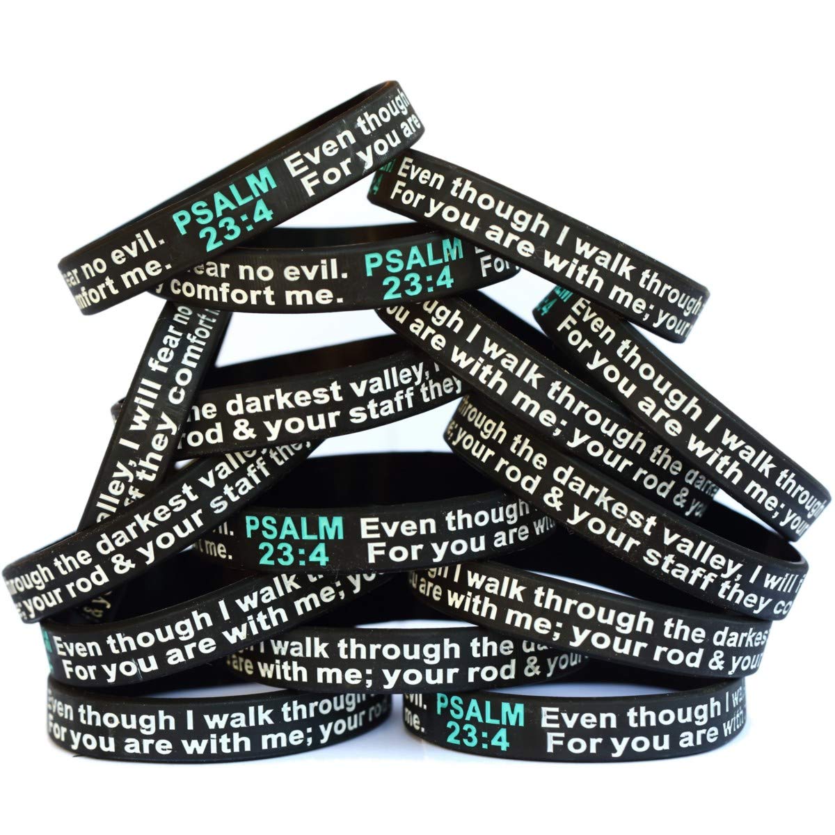 15 Pack Psalm 23:4 Inspirational Bible Verse Wristbands - Christian Faith Bracelets for Women & Men - Perfect for Church, Prayer & Daily Encouragement