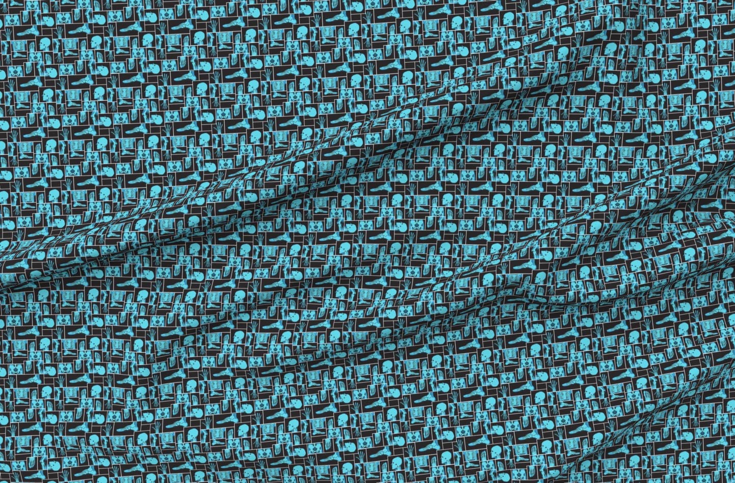 Hip Bone Blue Black Skeleton Bones X-Ray Print Satin Fabric by The Yard - Halloween Doctor Medical Costume Material, Sewing Lining for Apparel, Fashion Blankets & Home Decor