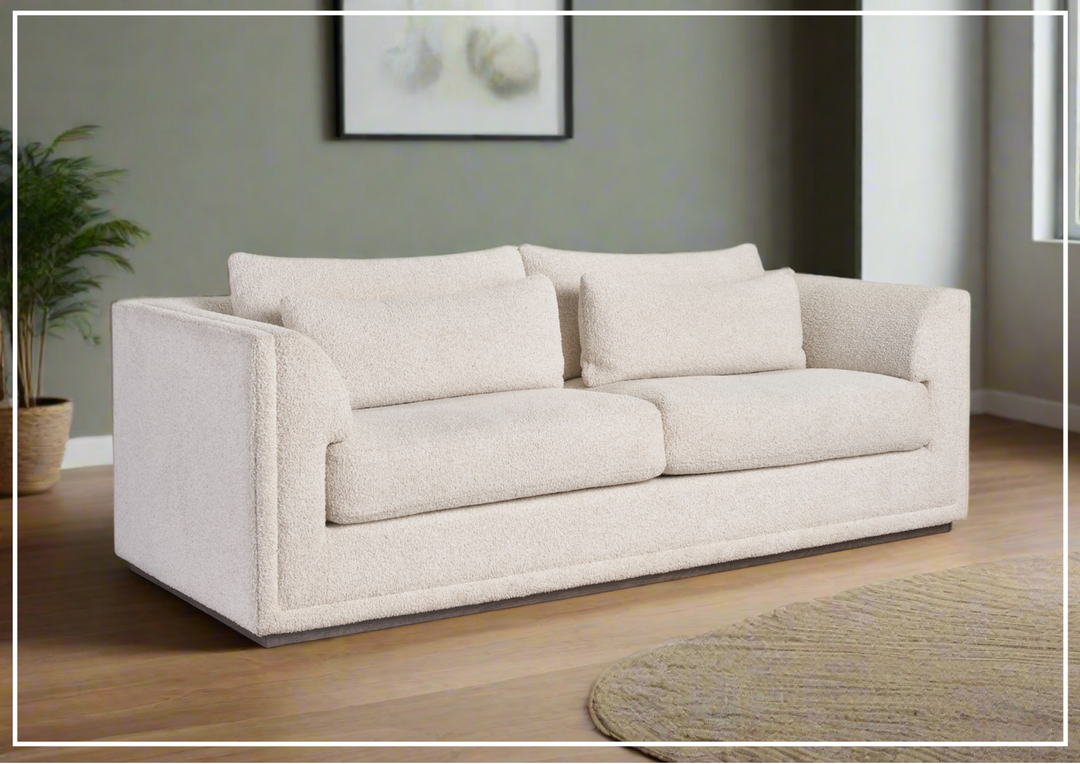 Universal Theo Beige 3-Seater Fabric Sofa with Spring Down Cushions - Comfortable Modern Living Room Furniture for Home, Office & Lounge Spaces