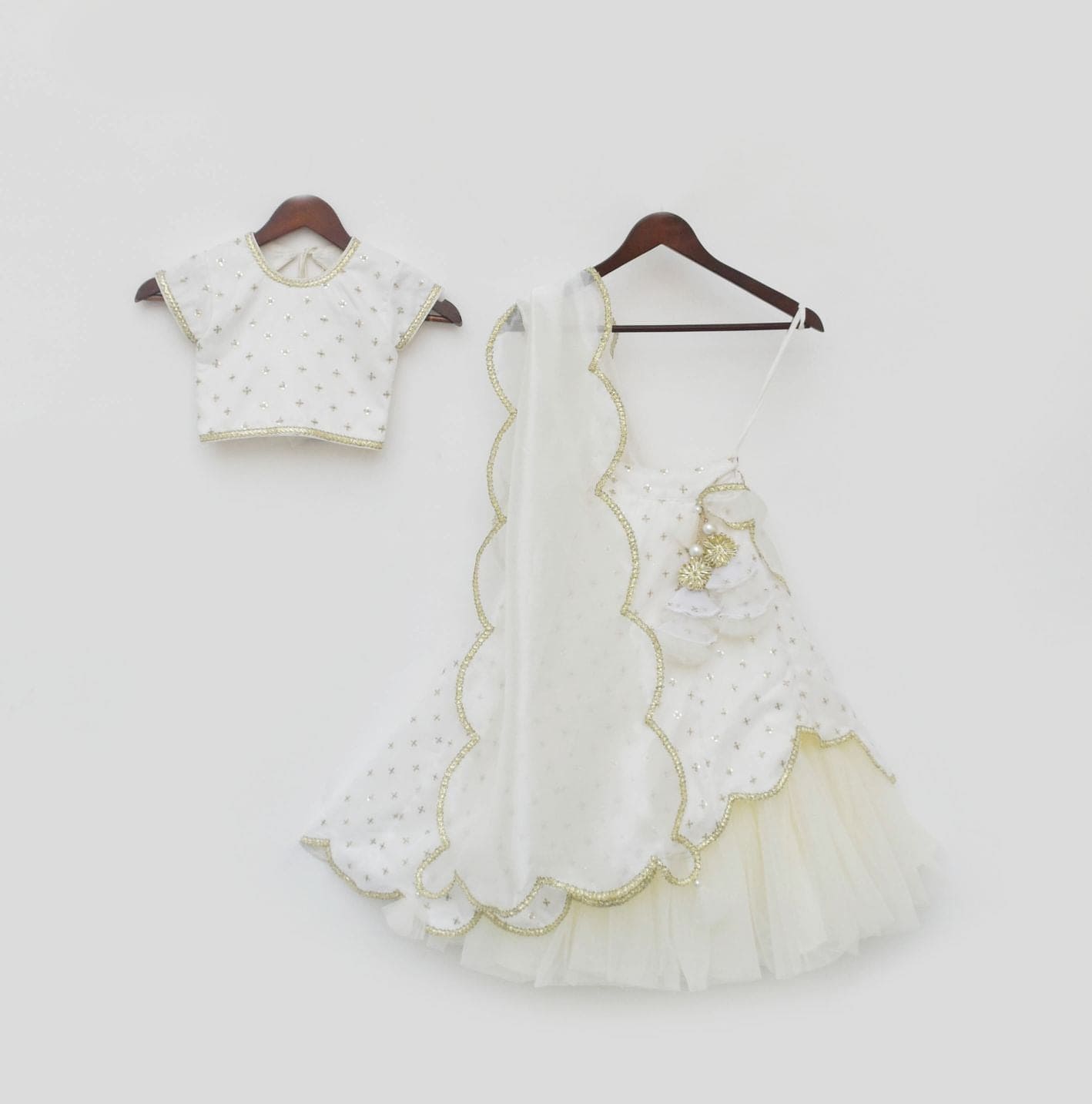 Pre Order: Off White Organza Lehenga Choli with Dupatta - Elegant Indian Bridal Wear for Weddings & Festive Occasions