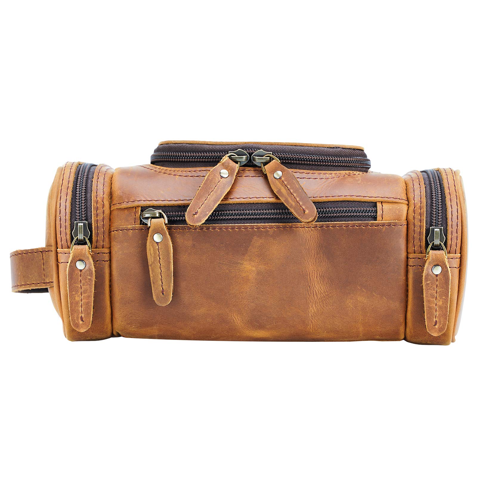 Premium Full Grain Leather Toiletry Bag for Men - Travel Shaving Kit & Dopp Kit with YKK Zippers - Ideal for Business Trips, Gym & Vacation Essentials Organization