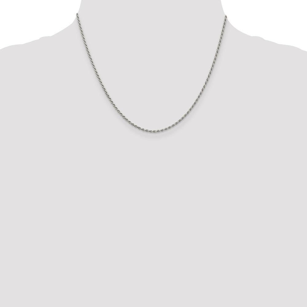 The Black Bow 1.7mm Rhodium Plated Sterling Silver Solid D/C Rope Chain Necklace – Perfect for Everyday Wear and Special Occasions