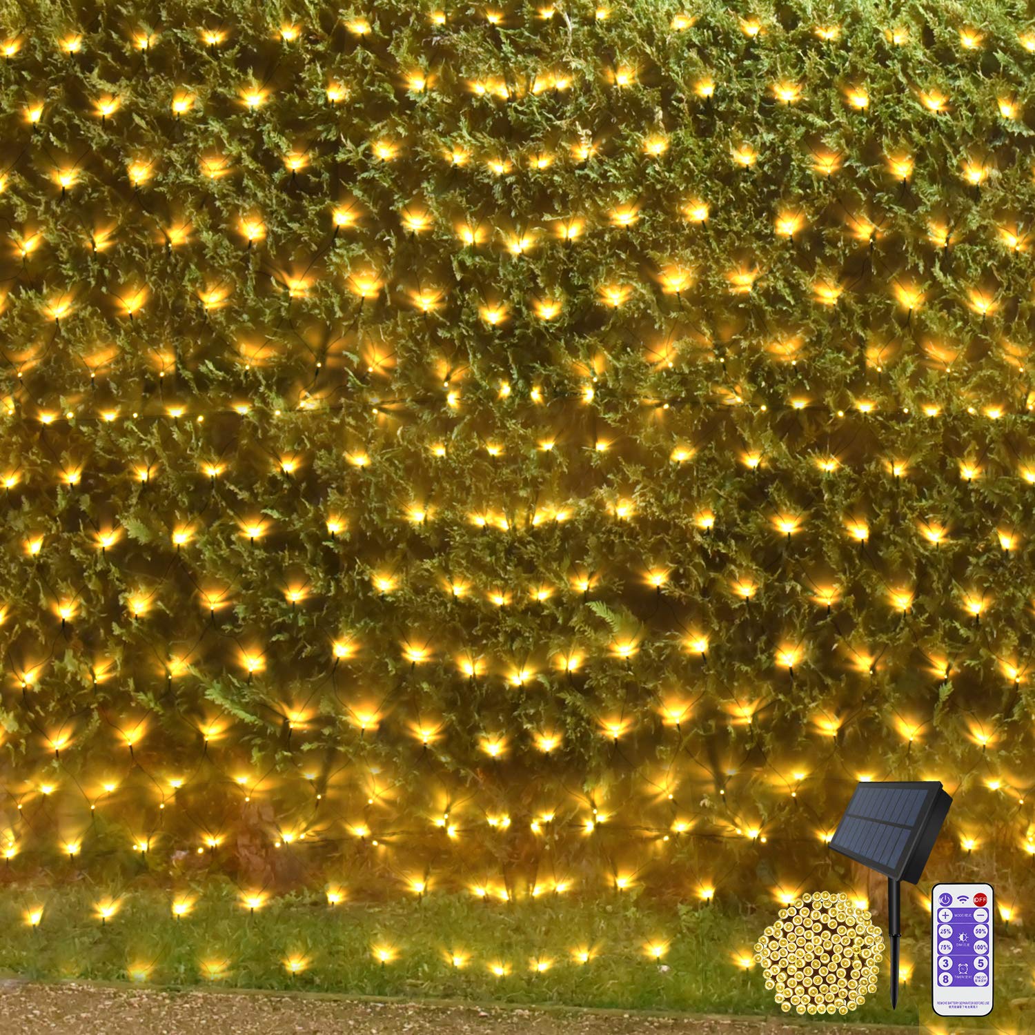 Solar Powered Outdoor String Lights - 15 x 5ft Waterproof Mesh Lights with Remote Control for Garden, Lawn, Fence, Patio & Indoor Decor (Warm White) | Perfect for Backyard Parties, Christmas Decorations & Wedding Lighting