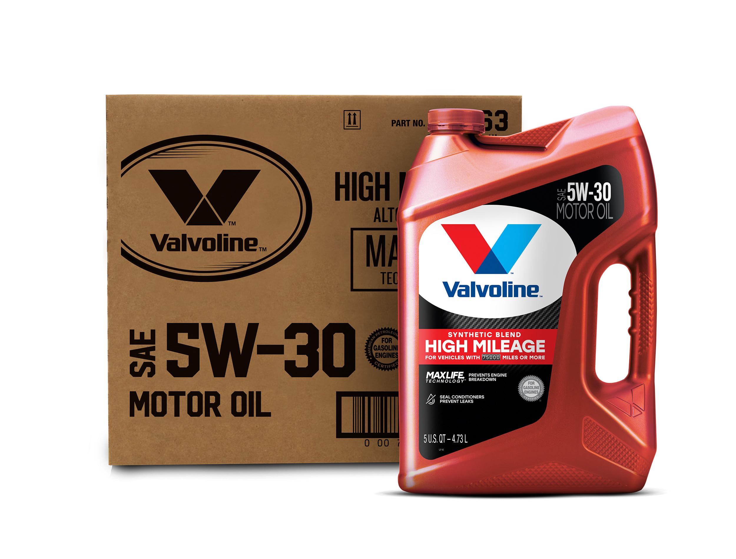 Valvoline High Mileage 5W-30 Synthetic Blend Motor Oil with MaxLife Technology - 5 Quart (Case of 3) - Ideal for Older Vehicles with 75,000+ Miles - Perfect for Daily Commuting, Highway Driving & Engine Protection