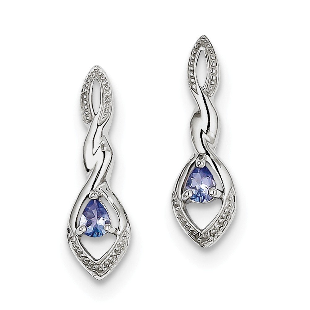 Sterling Silver Rhodium Plated Diamond & Tanzanite Stud Earrings for Women - Elegant Gift for Anniversary, Birthday & Special Occasions