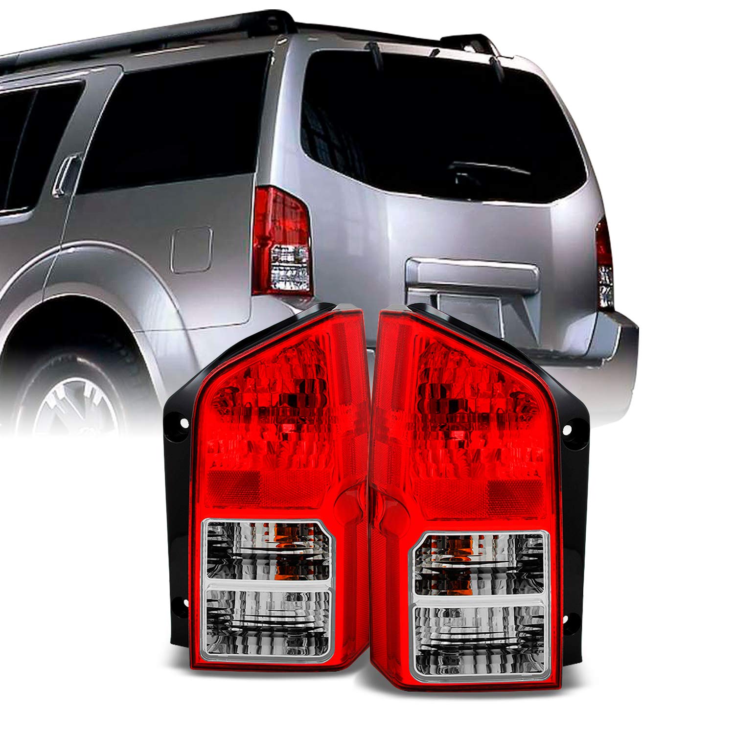 AKKON Red Clear Tail Lights & Brake Lights Replacement for Nissan Pathfinder SUV - Left Driver & Right Passenger Side - Perfect for Night Driving & Enhanced Safety