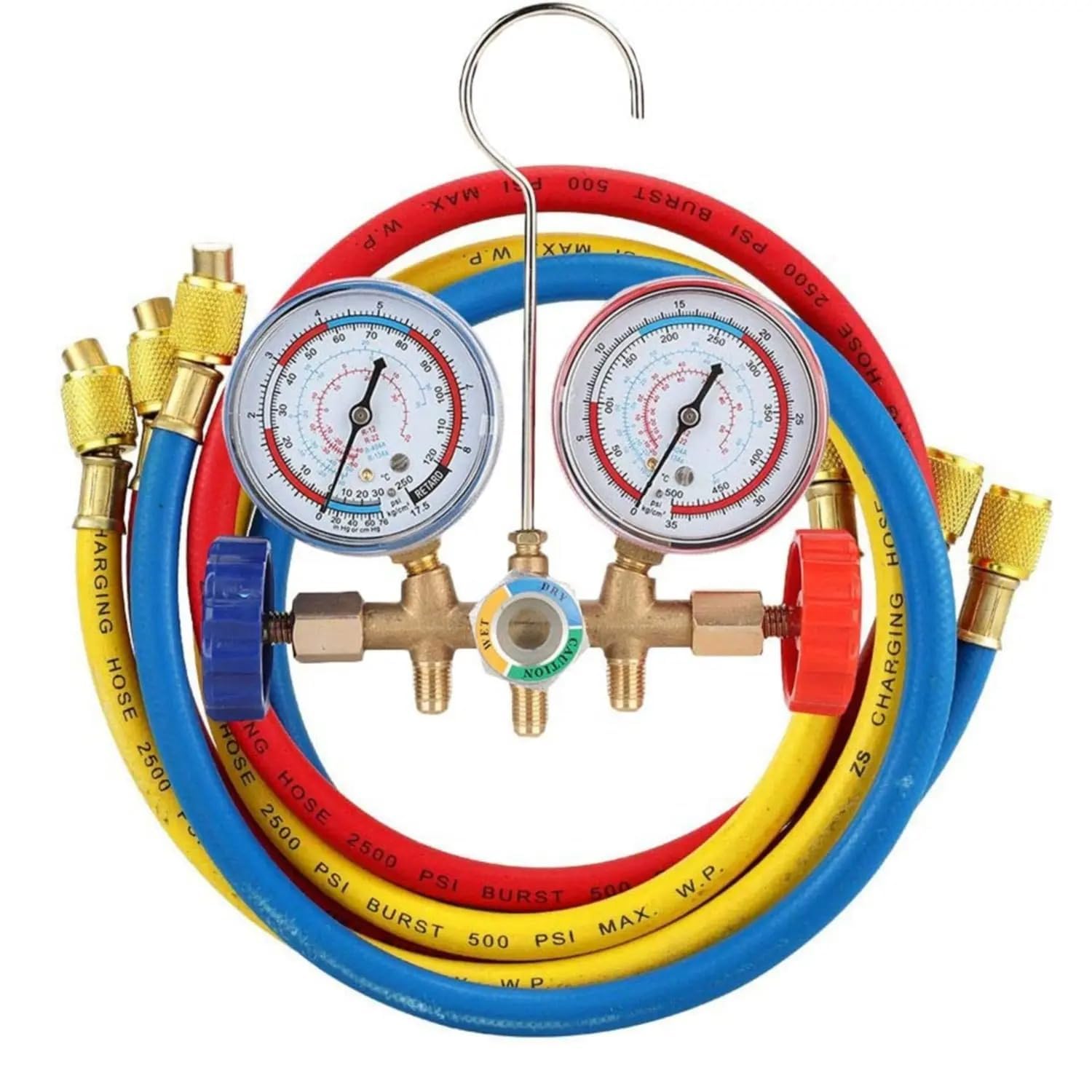 Professional HVAC Manifold Gauge Set for R12 R22 R404A R134A Refrigerants - AC Refrigeration Diagnostic Tool Kit with 1/4