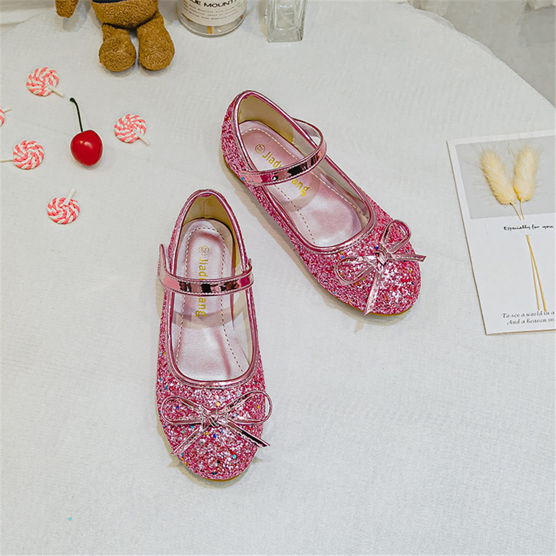 TN TANGNEST Girls Sequined Bowknot Mary Jane Shoes - Princess Dress Shoes for Wedding, Party & Cosplay - Comfortable Flats for Special Occasions & Everyday Wear