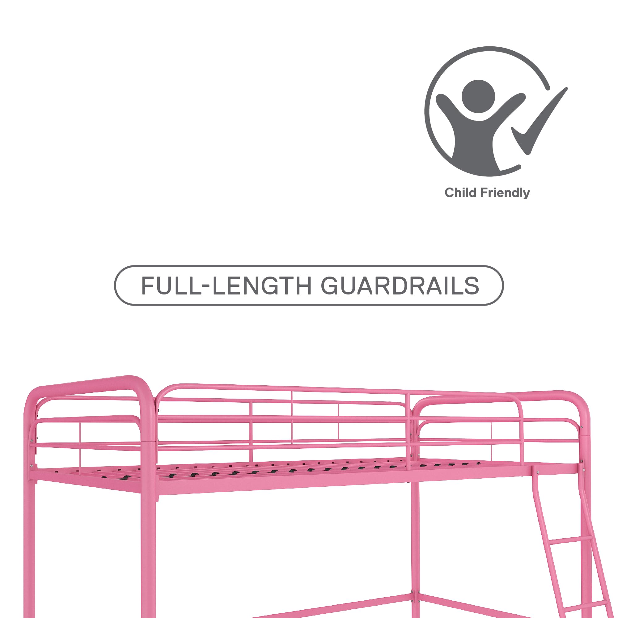 DHP Jett Junior Twin Metal Loft Bed with Ladder, Pink - Space-Saving Kids Bedroom Furniture for Small Rooms & Dorm Rooms