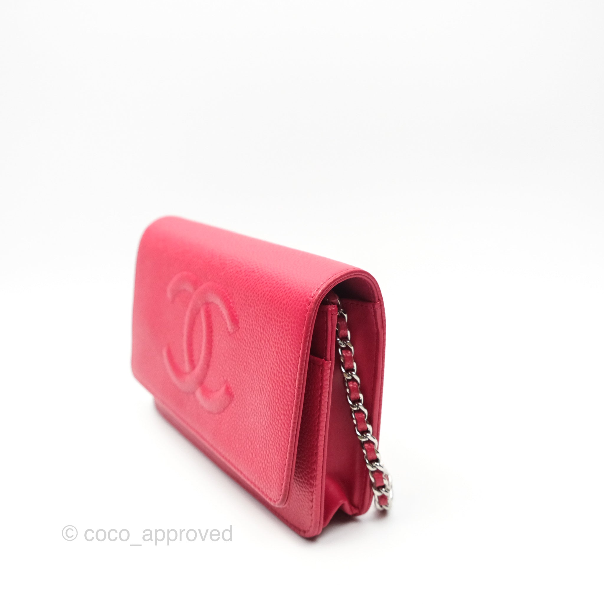 Chanel CC Wallet On Chain WOC in Dark Pink Caviar Leather with Silver Hardware - Perfect for Evening Events, Parties & Luxury Fashion Accessories