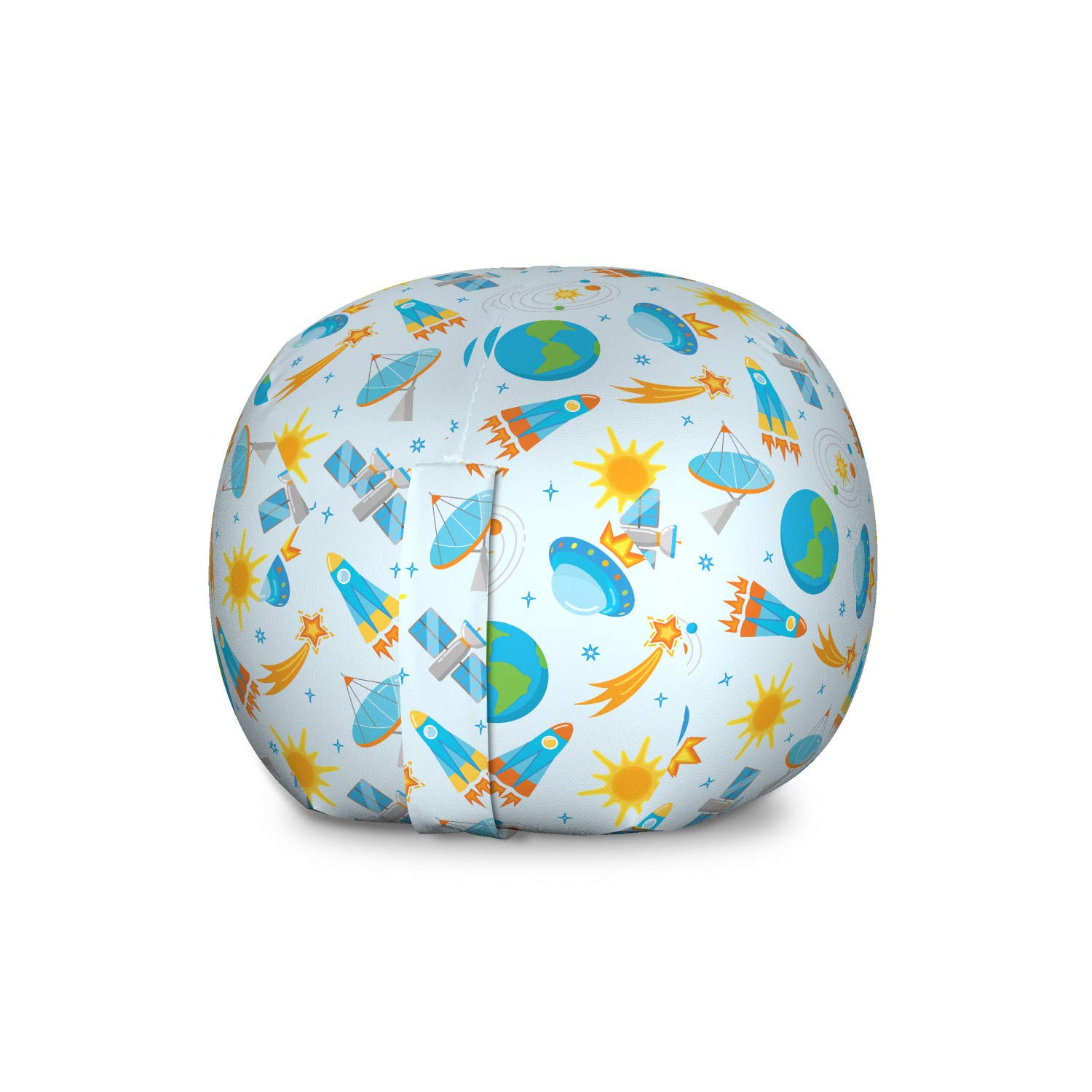 Ambesonne Space-Themed Storage Toy Bag Chair - Futuristic Spaceship, Satellite, Rocket & Stars Design - Large Washable Stuffed Animal Organizer - Multicolor - Perfect for Kids' Room, Playroom & Space-Themed Decor