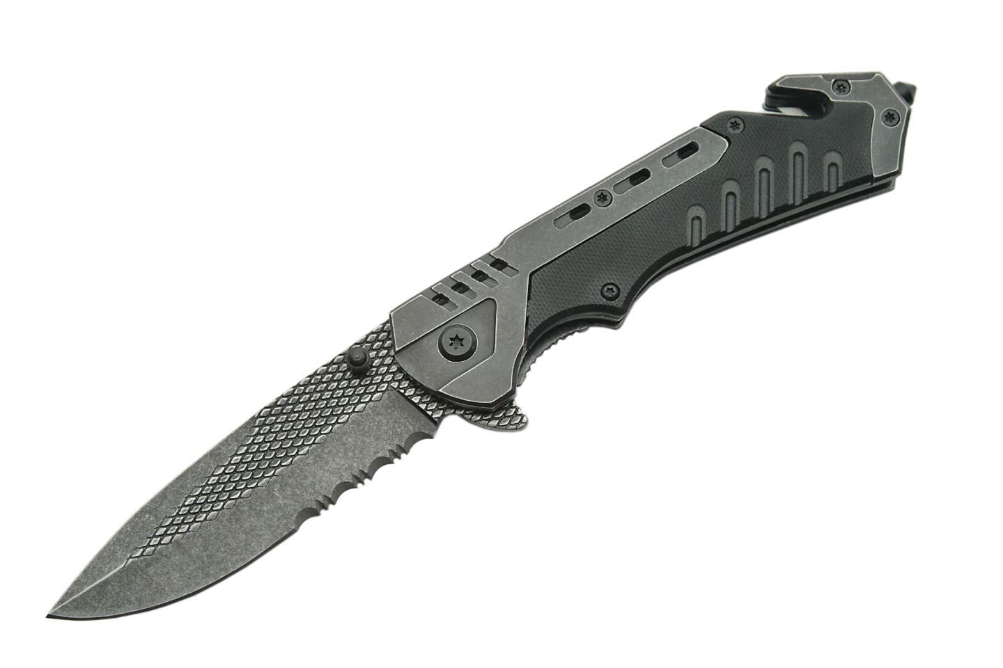 SZCO Supplies Stonewash G10 Assisted Opening Knife - Premium Tactical Folding Knife for Outdoor, Camping, Hiking & Everyday Carry (EDC)