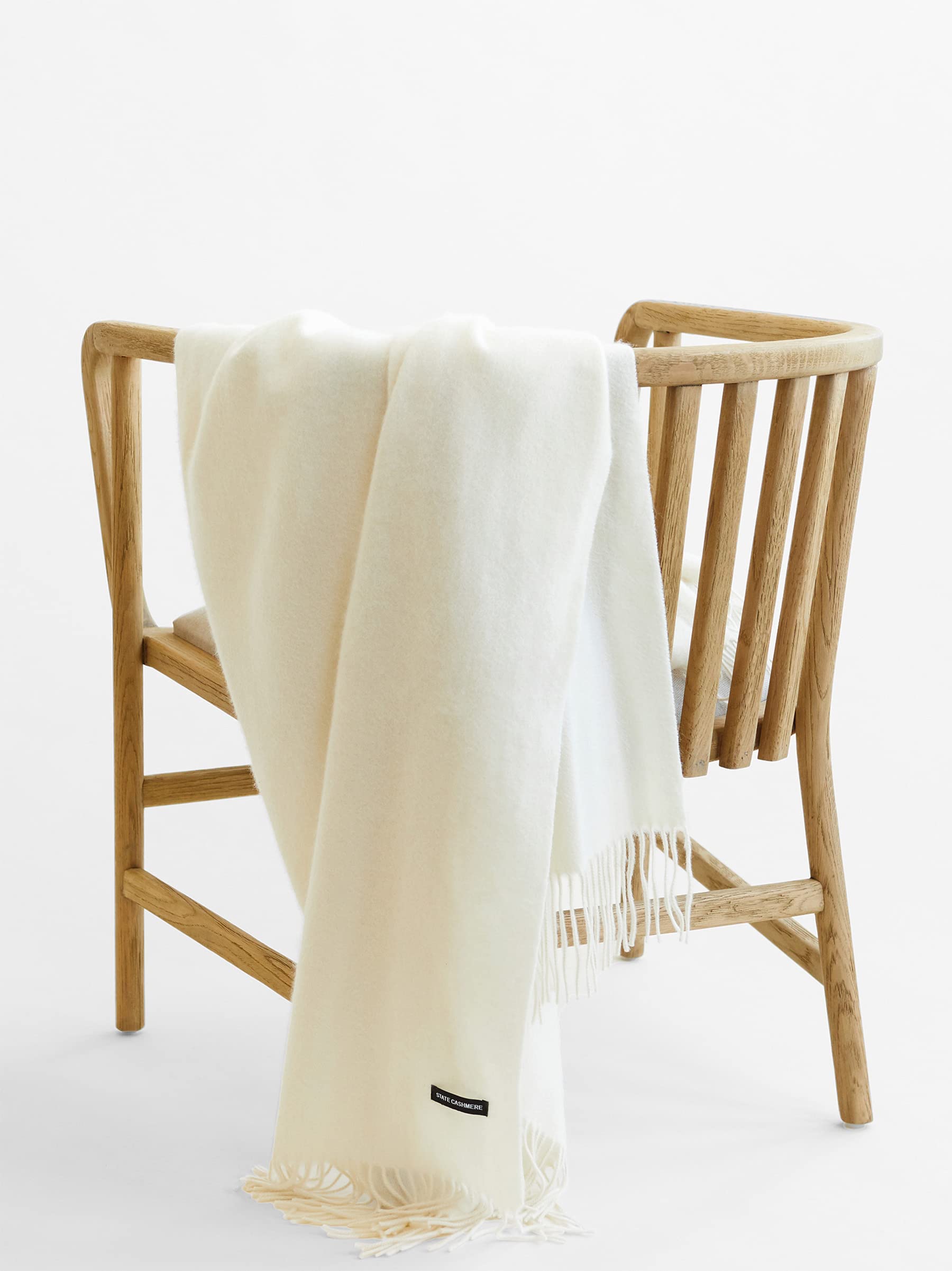 100% Pure Cashmere Throw Blanket - Ultra Soft Undyed White Luxury Blanket with Decorative Fringe for Couch, Sofa & Bed (60