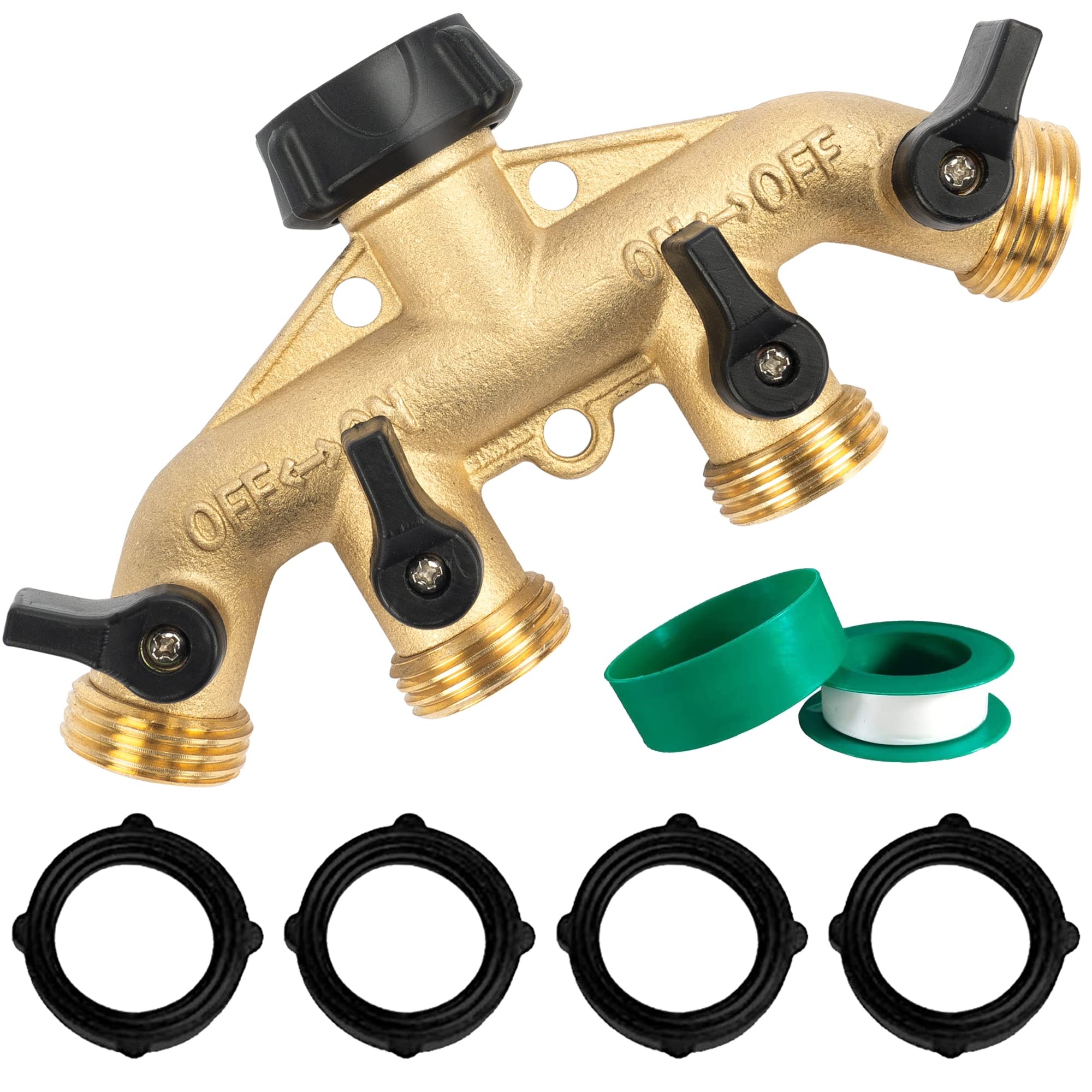 Hourleey Heavy Duty 4-Way Garden Hose Splitter - 3/4